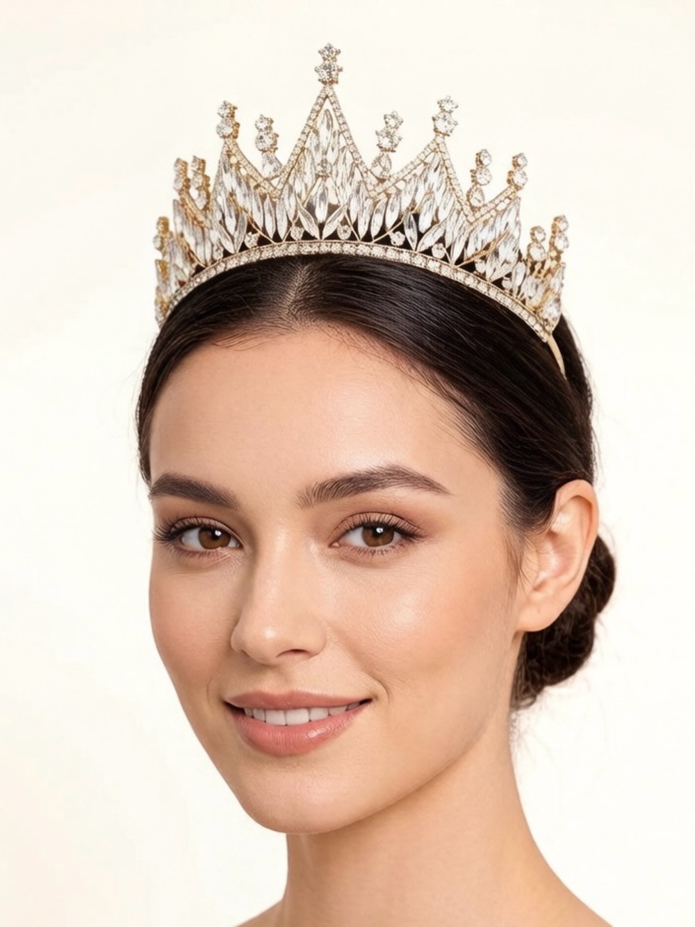 Gold Crystal Bridal Tiara Crown - Elegant Women's Headpiece